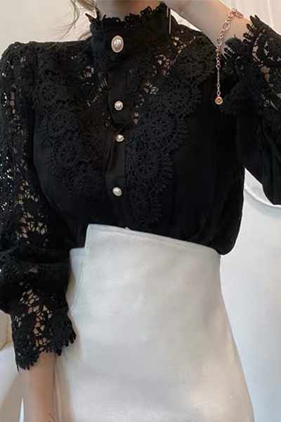 Chic Women's Blouse Featuring Embroidered Openwork Accents for Elegant Casual Wear
