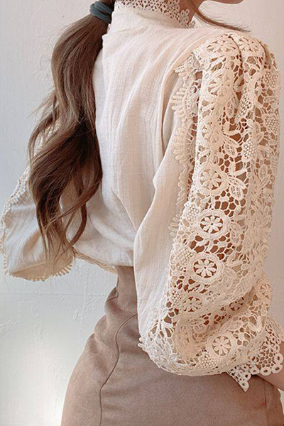Chic Women's Blouse Featuring Embroidered Openwork Accents for Elegant Casual Wear