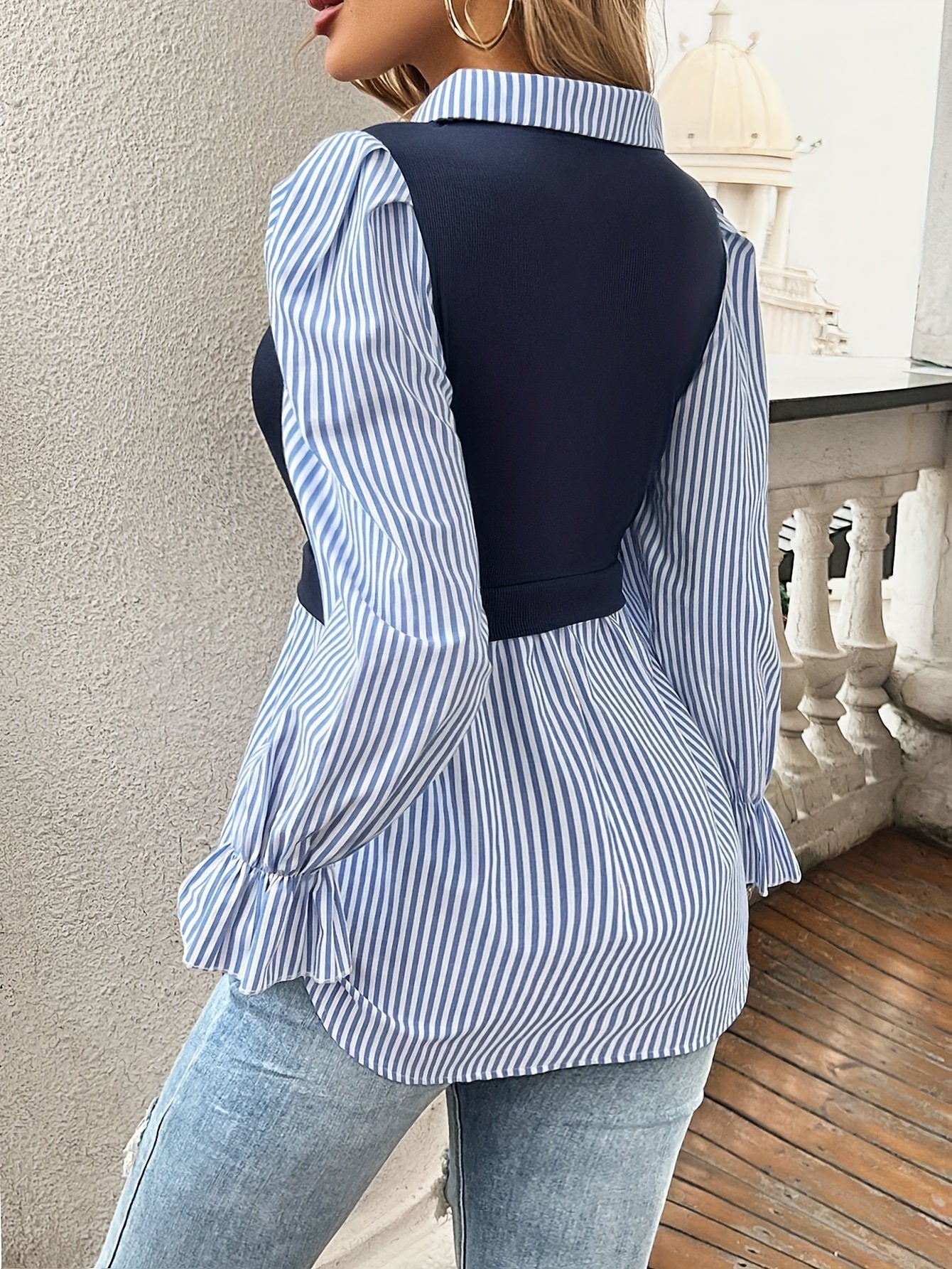 Lila Womens Striped Color Block Blouse with Button Front for Stylish Women