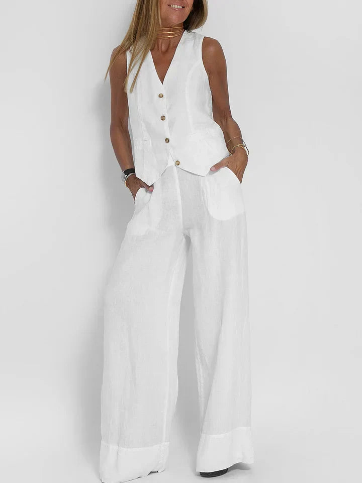 Women's Fitted Linen Vest Lightweight Tailored Button Front Versatile for Formal Casual Wear