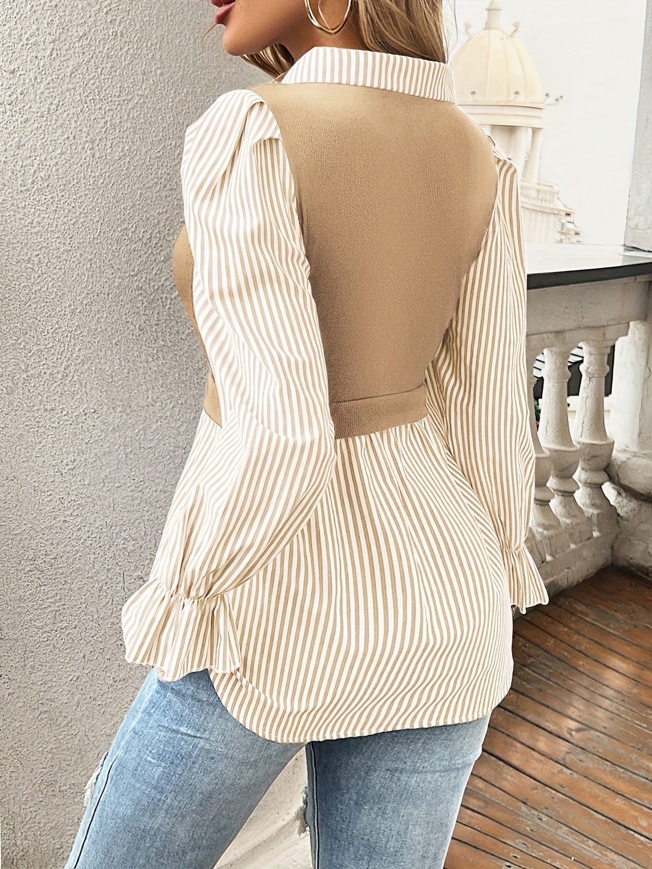 Lila Womens Striped Color Block Blouse with Button Front for Stylish Women