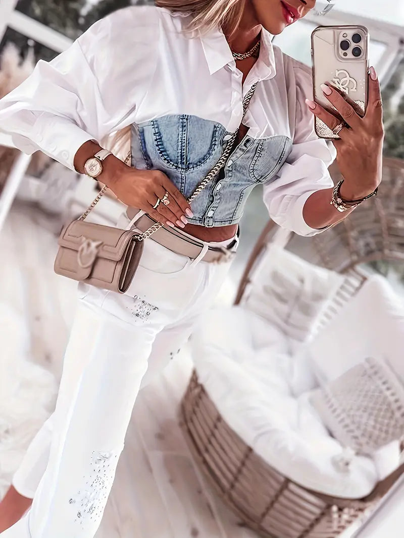 Lucille - Chic Denim-Inspired Women's Top for Stylish Casual Wear