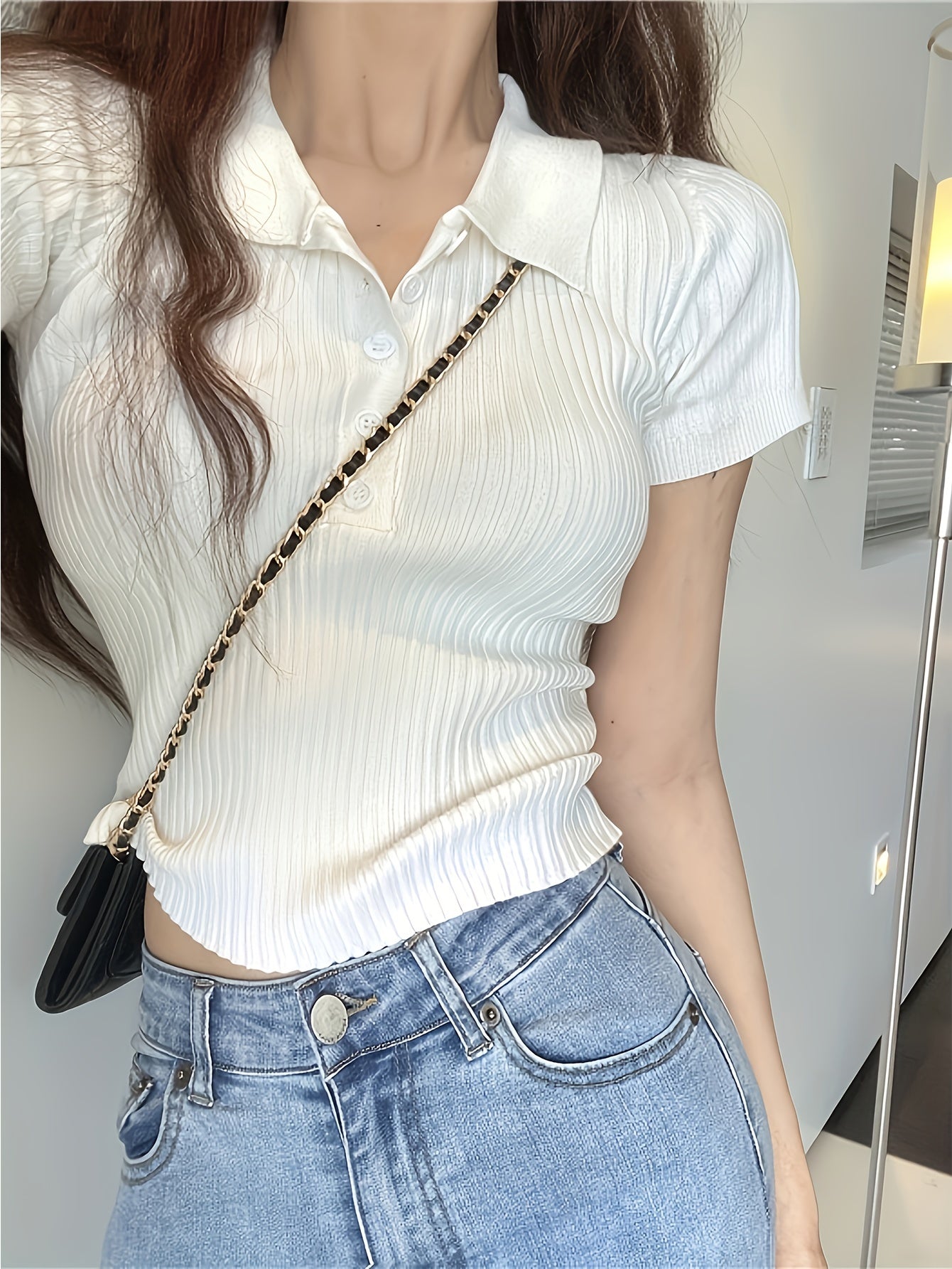 Women's Mia V-Neck Knit Polo with Button Accents for Effortless Style
