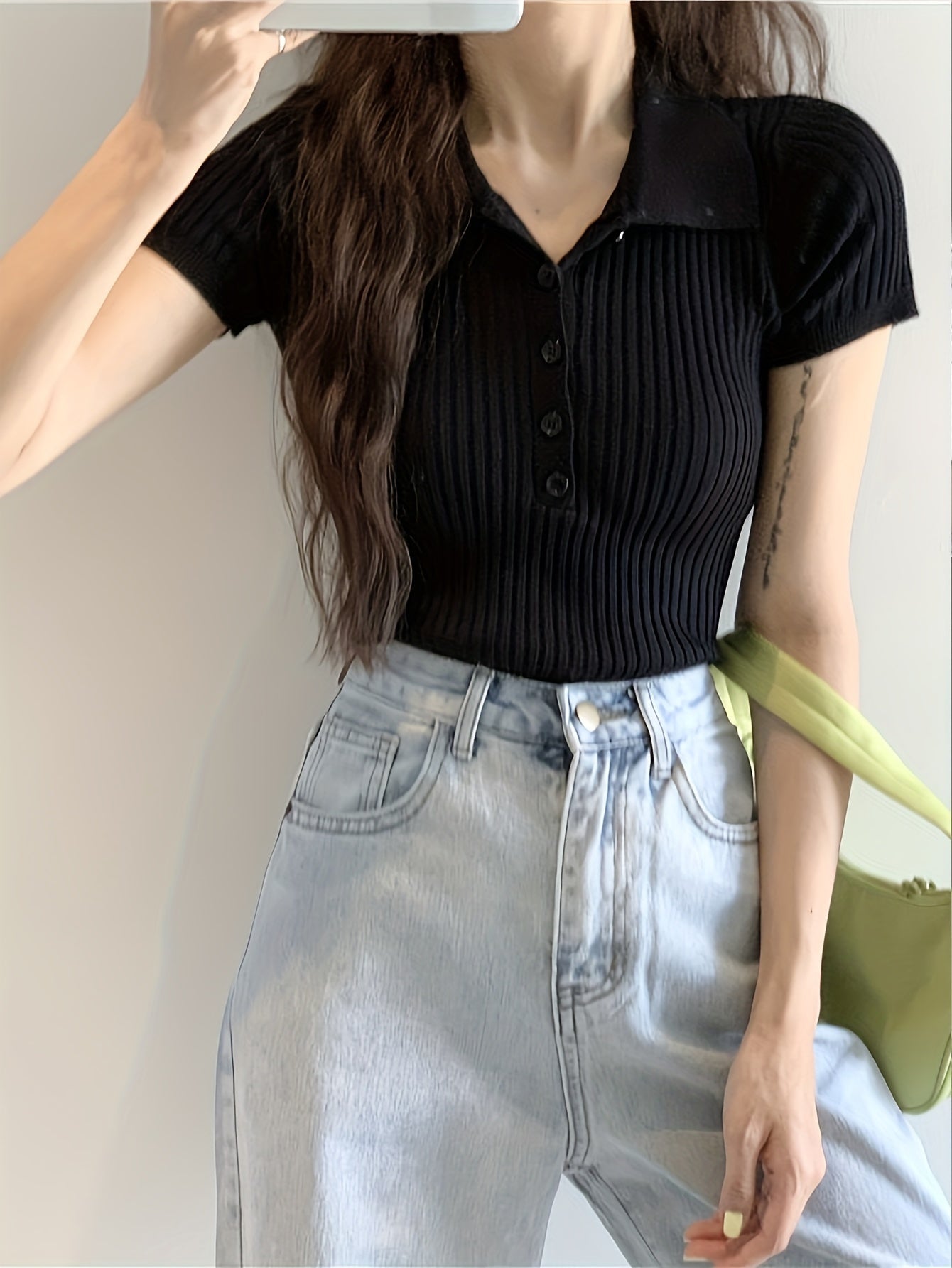 Women's Mia V-Neck Knit Polo with Button Accents for Effortless Style