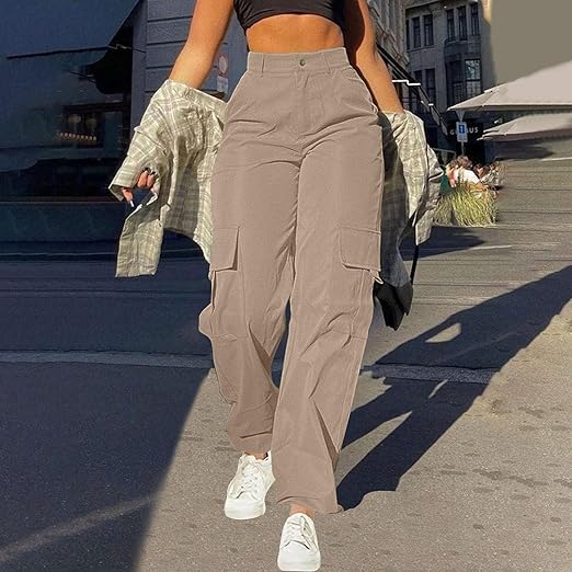 Paloma Women's High-Waisted Cargo Trousers - Trendy & Functional Wide-Leg Pants