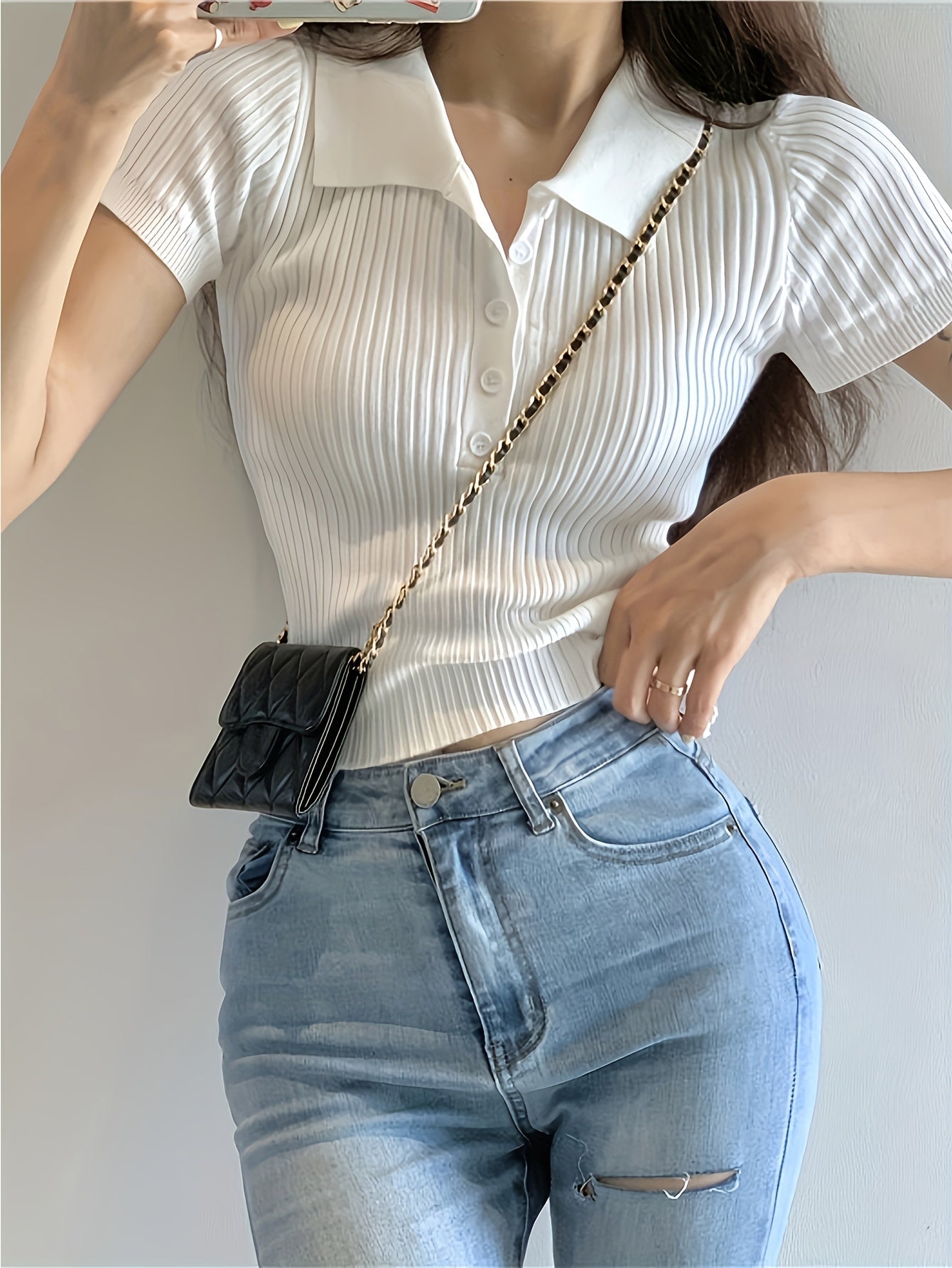 Women's Mia V-Neck Knit Polo with Button Accents for Effortless Style