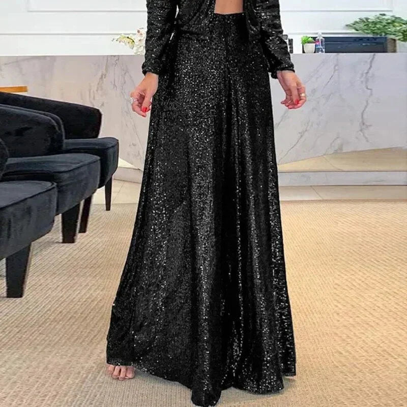 Clara Women's Wide-Leg Sequin Pants Elegant Party Wear for Women