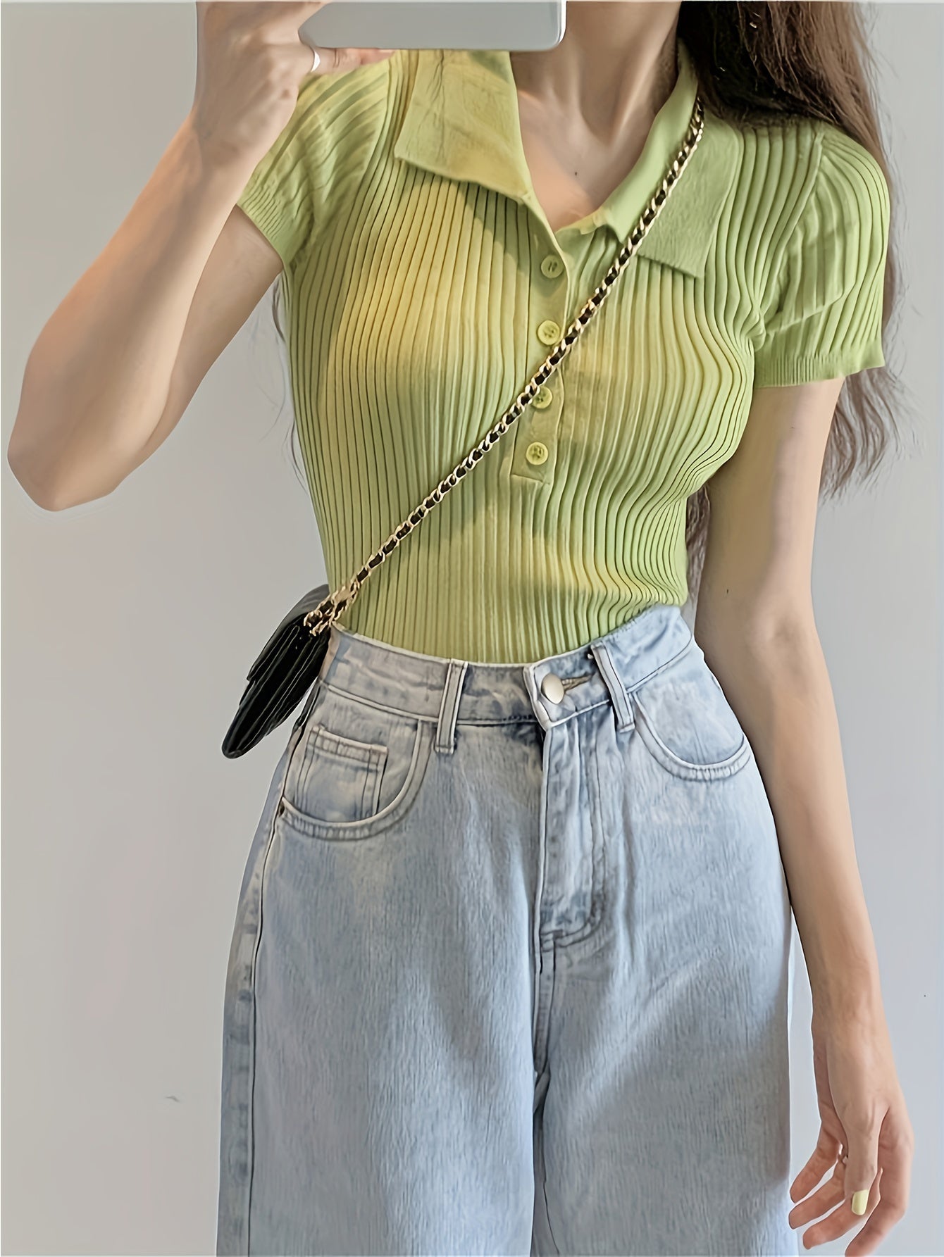 Women's Mia V-Neck Knit Polo with Button Accents for Effortless Style