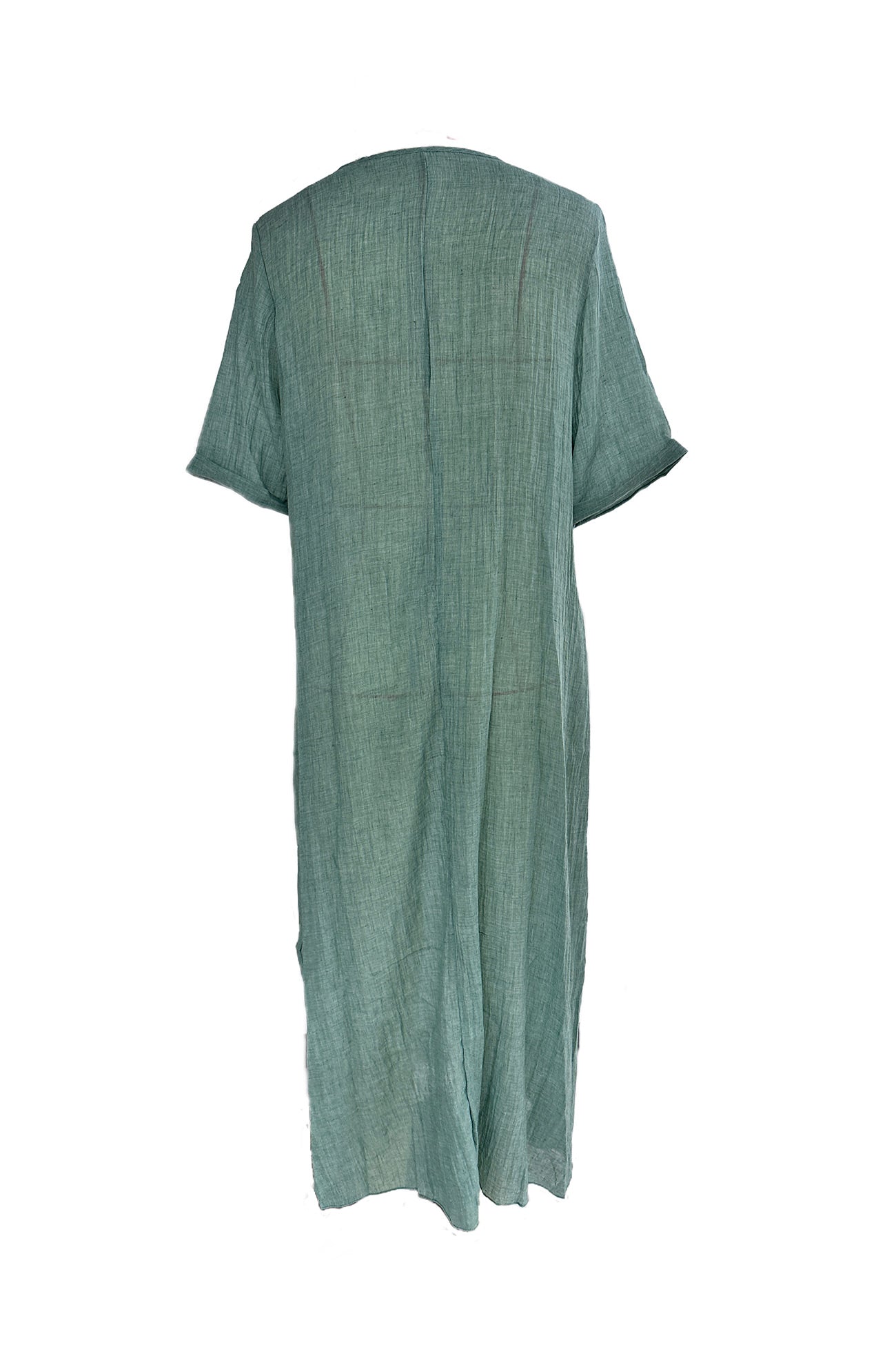 Lightweight Breathable Linen V-Neck Midi Dress with Short Sleeves for Women
