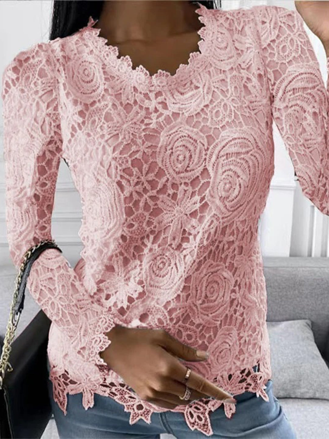 Chic Long Sleeve Floral Lace Top for Women for Elegant Fashion and Versatile Style