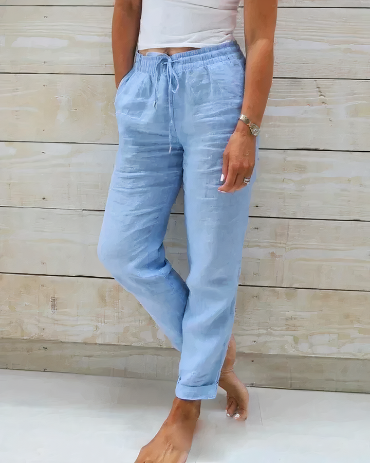 Women's Lora High-Waist Linen Trousers - Ultimate Comfort for Summer Style