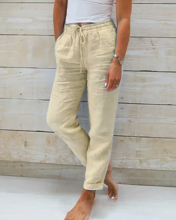 Women's Lora High-Waist Linen Trousers - Ultimate Comfort for Summer Style