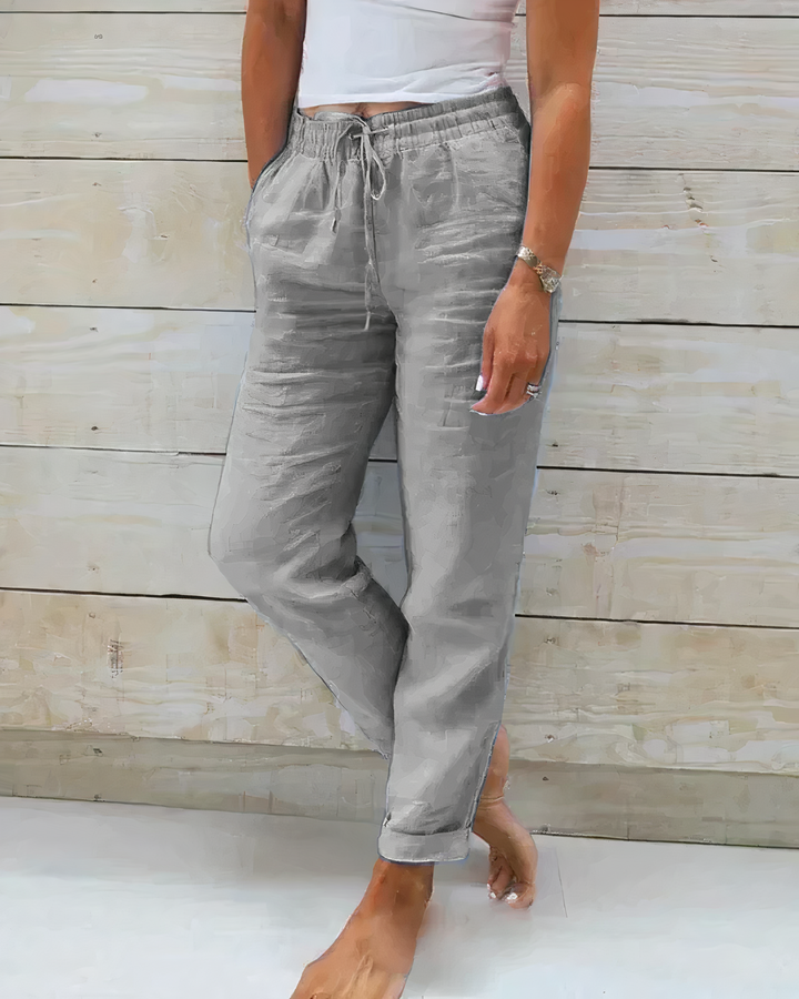 Women's Lora High-Waist Linen Trousers - Ultimate Comfort for Summer Style