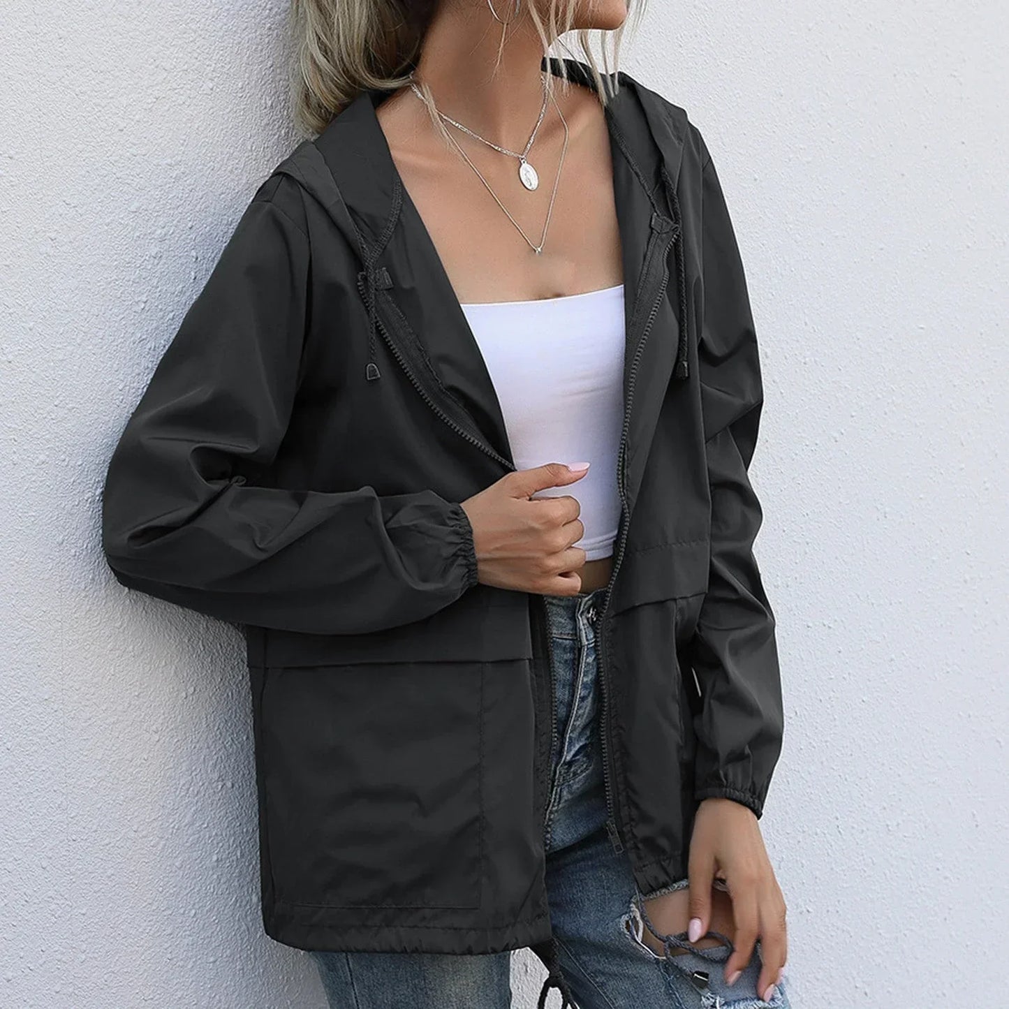 Mae Women's Windproof Summer Jacket - Hooded Lightweight Outdoor Rainproof Coat