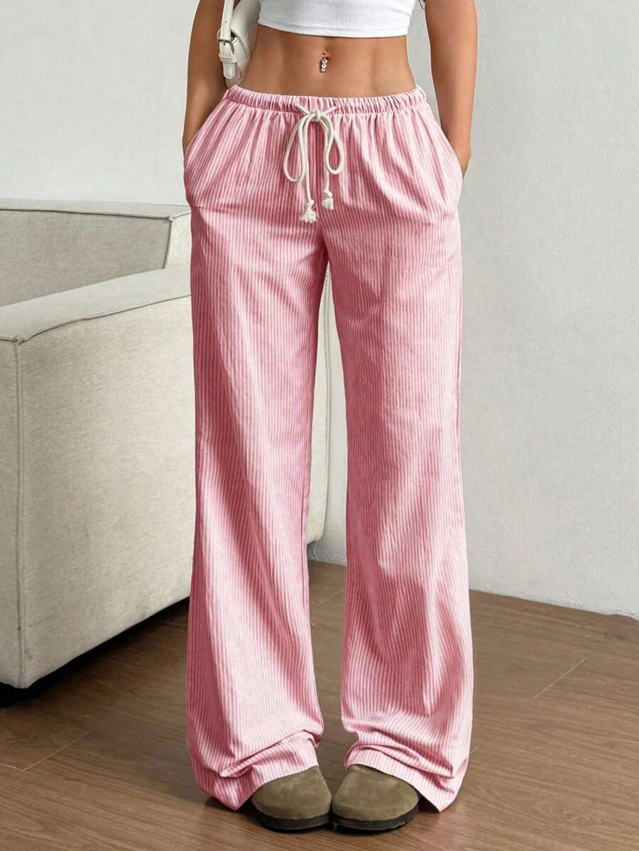 Women's Wide-Leg Trousers in Striped Cotton Blend for Effortless Style