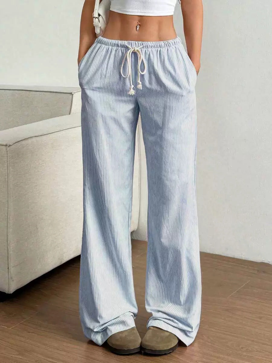 Women's Wide-Leg Trousers in Striped Cotton Blend for Effortless Style