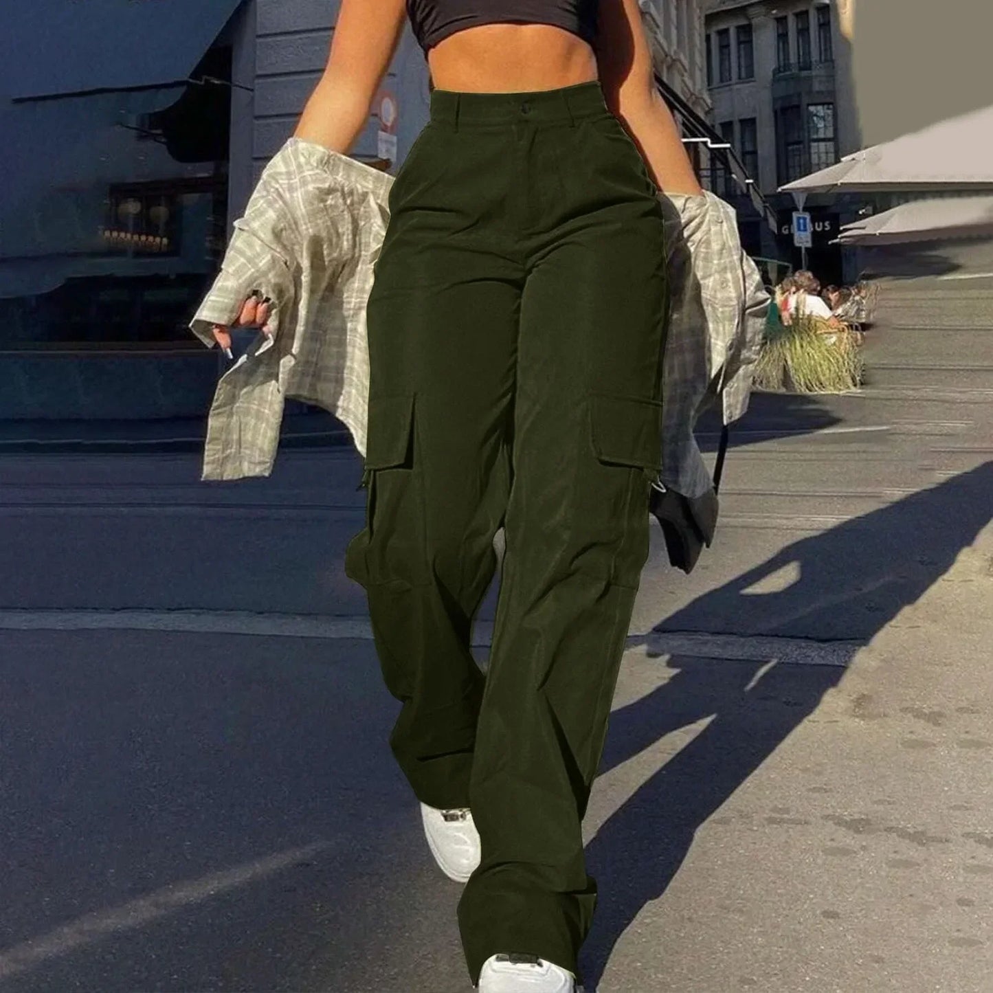 Paloma Women's High-Waisted Cargo Trousers - Trendy & Functional Wide-Leg Pants