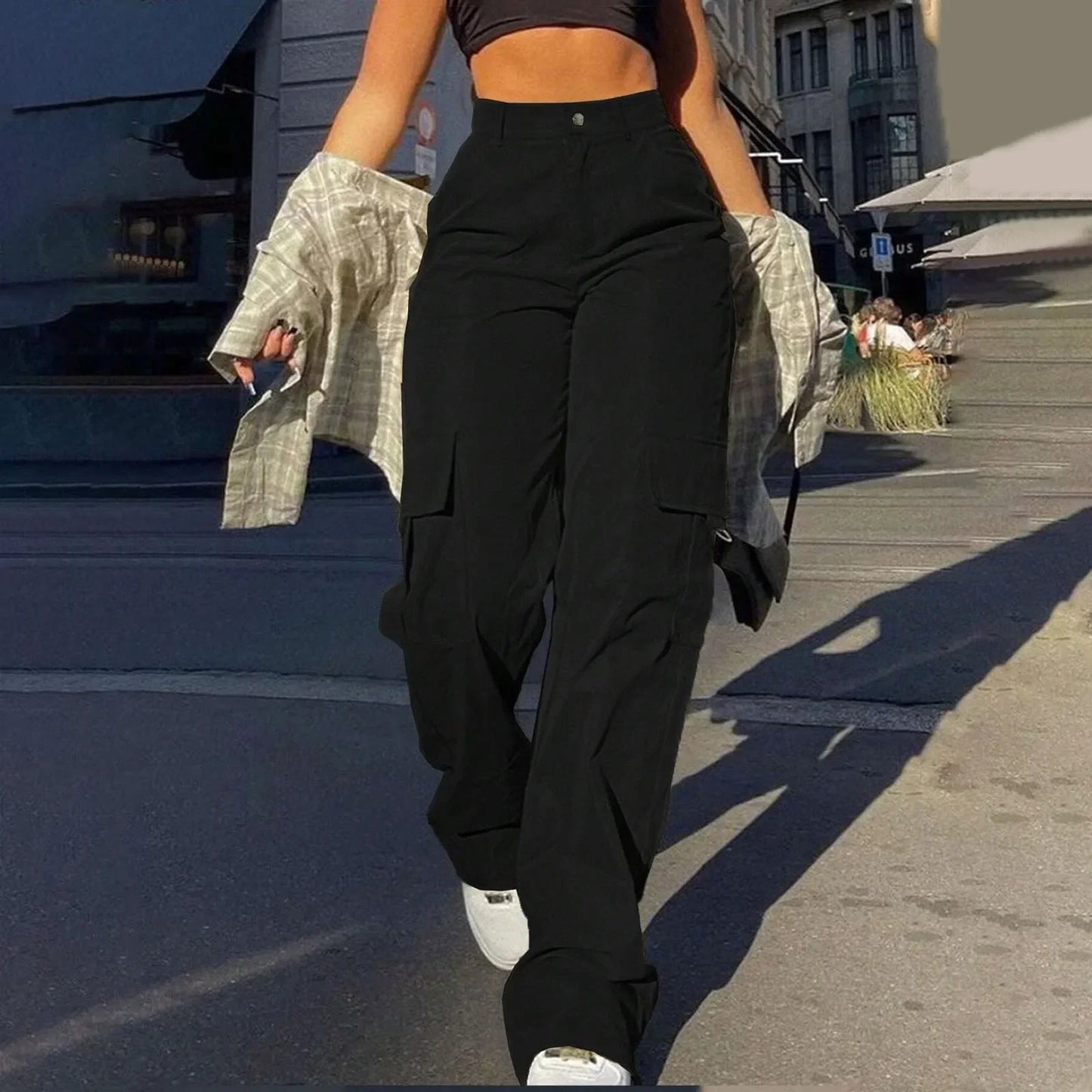 Paloma Women's High-Waisted Cargo Trousers - Trendy & Functional Wide-Leg Pants