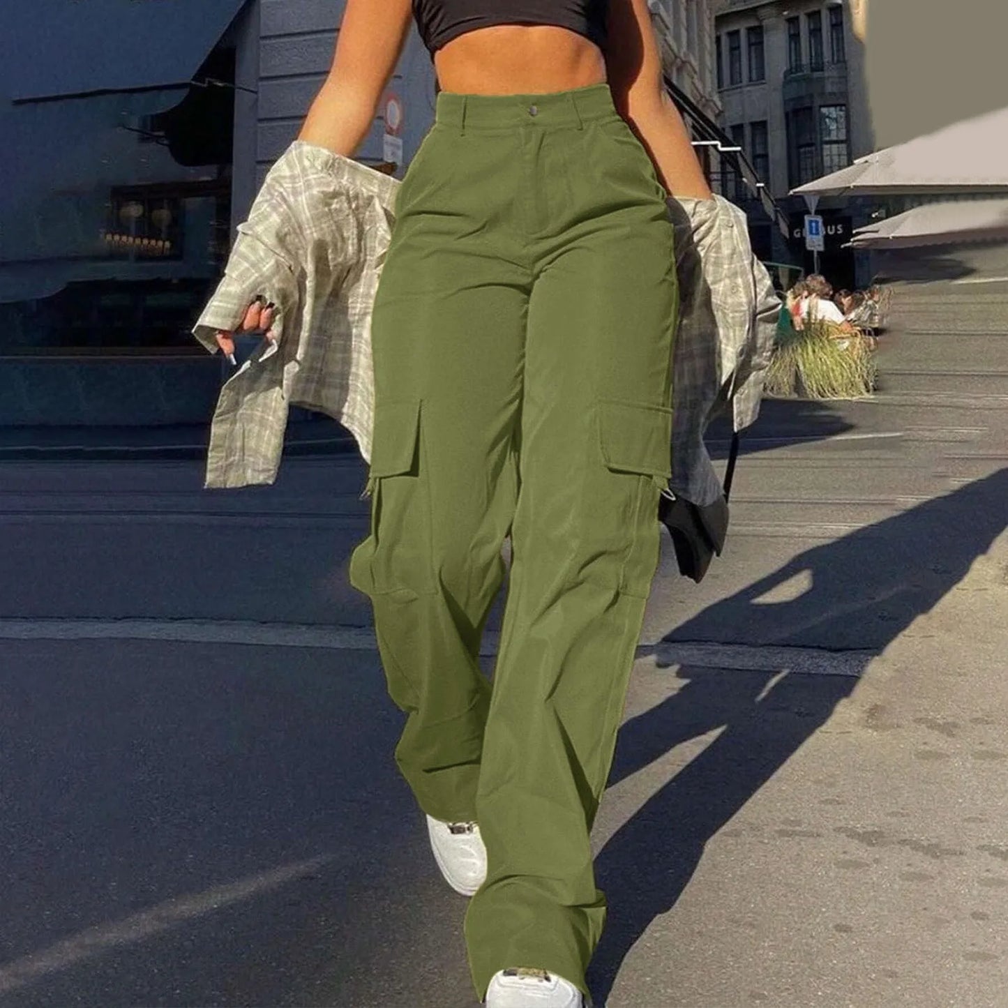 Paloma Women's High-Waisted Cargo Trousers - Trendy & Functional Wide-Leg Pants