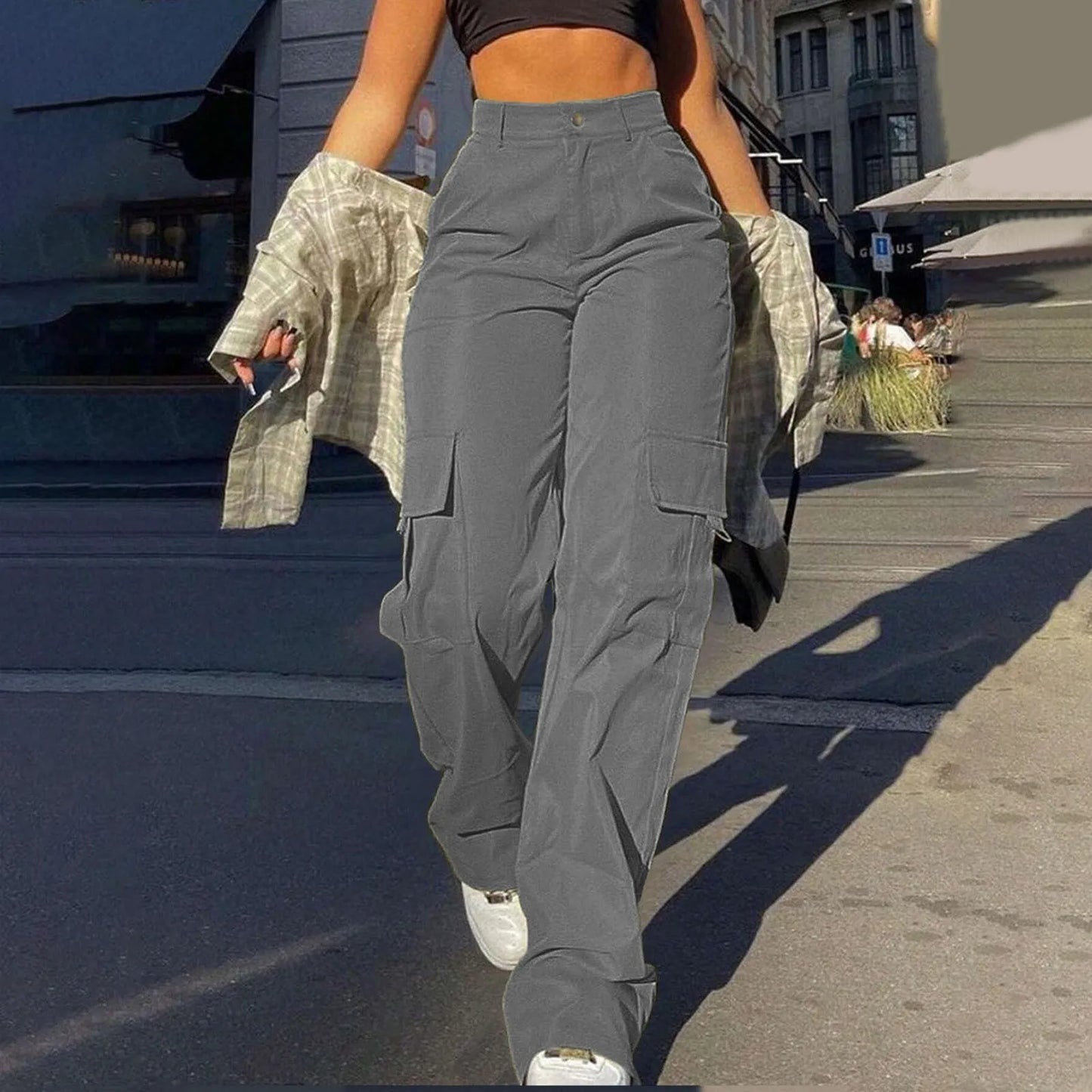 Paloma Women's High-Waisted Cargo Trousers - Trendy & Functional Wide-Leg Pants