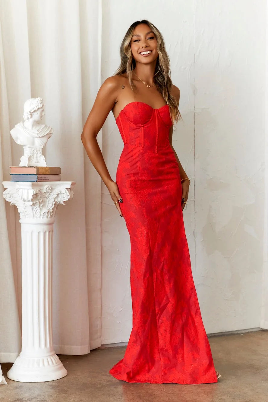 Elegant Strapless Women's Evening Prom Dress with Corset Bodice, Sweetheart Neckline, and High Slit