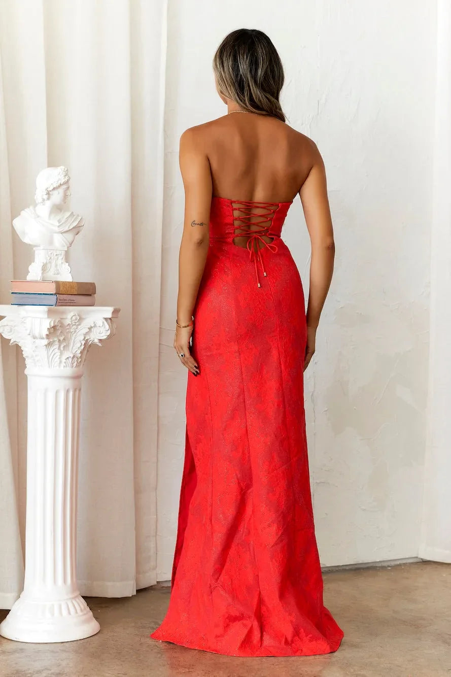 Elegant Strapless Women's Evening Prom Dress with Corset Bodice, Sweetheart Neckline, and High Slit