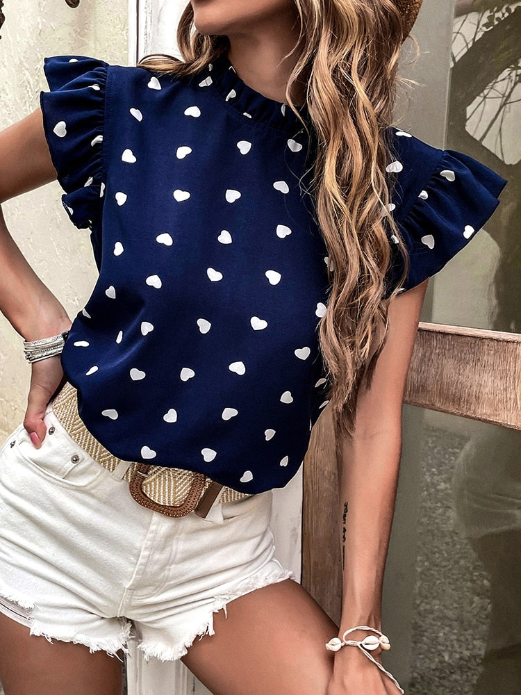 Women's Sleeveless Summer Blouse with Heart Accents | Sabel