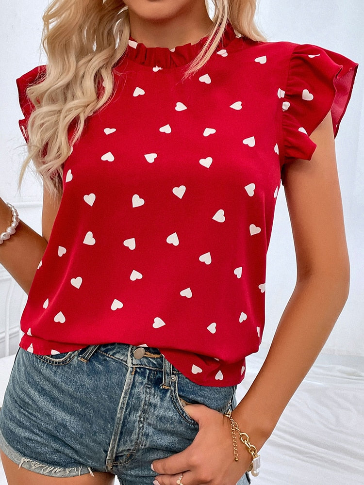 Women's Sleeveless Summer Blouse with Heart Accents | Sabel