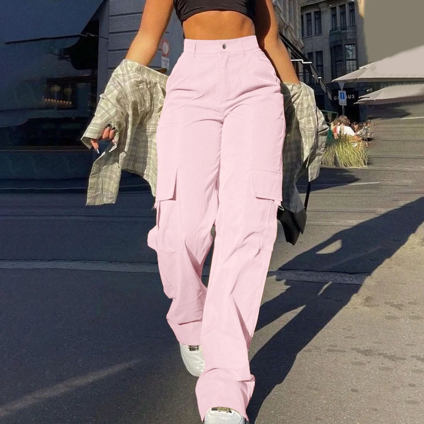 Paloma Women's High-Waisted Cargo Trousers - Trendy & Functional Wide-Leg Pants