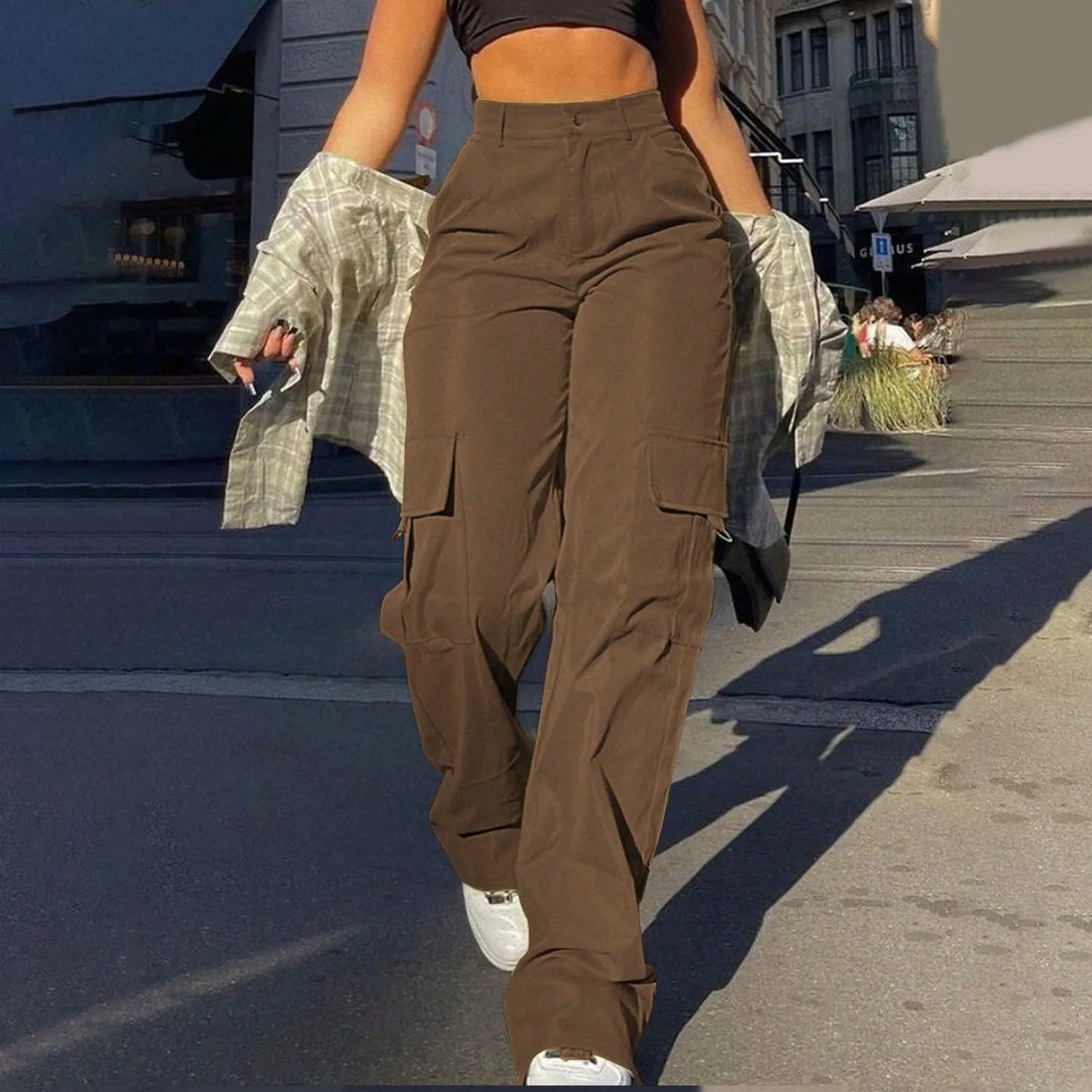 Paloma Women's High-Waisted Cargo Trousers - Trendy & Functional Wide-Leg Pants