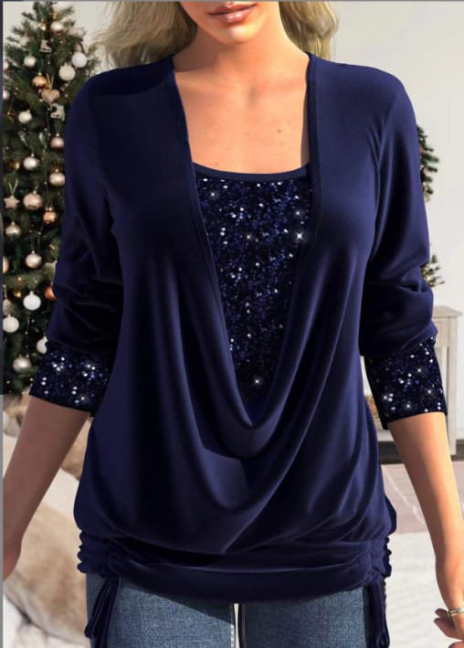 Chic Long-Sleeve Sequin Blouse for Women | Comfortable and Stylish