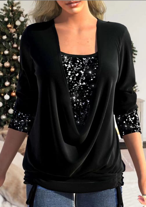Chic Long-Sleeve Sequin Blouse for Women | Comfortable and Stylish
