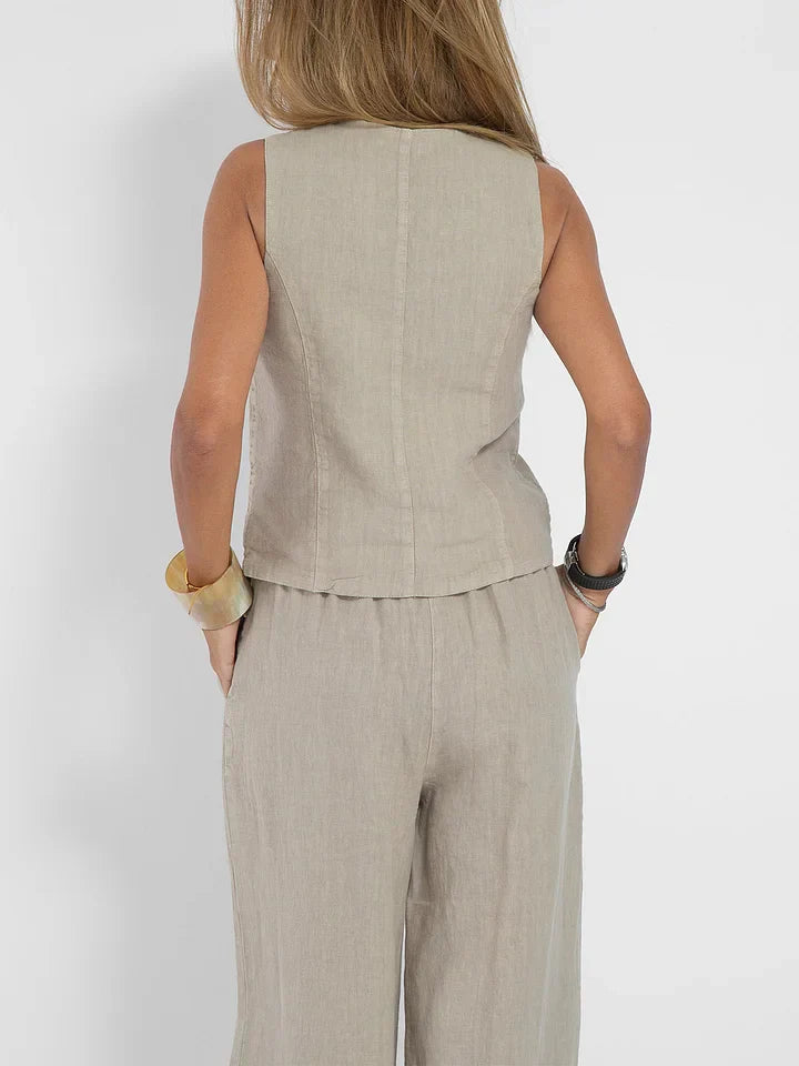Women's Fitted Linen Vest Lightweight Tailored Button Front Versatile for Formal Casual Wear