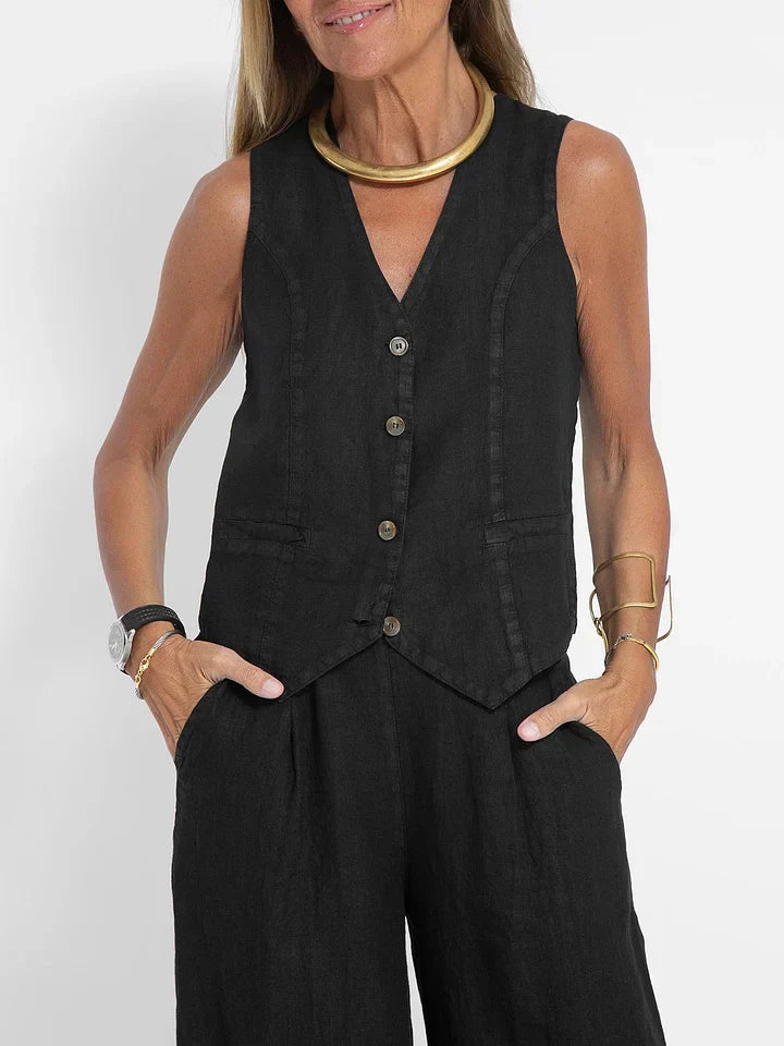 Women's Fitted Linen Vest Lightweight Tailored Button Front Versatile for Formal Casual Wear