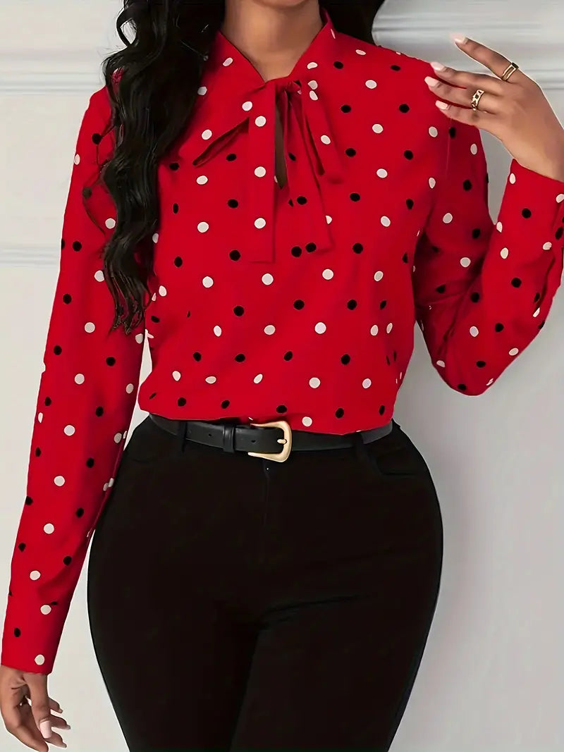 Elise - Versatile Polka Dot Blouse with Neck Tie for Women, Ideal for All Seasons