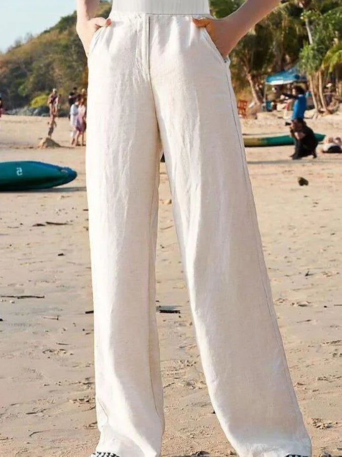 High-Waisted Women's Wide-Leg Linen Trousers - Breathable and Lightweight for Summer Comfort