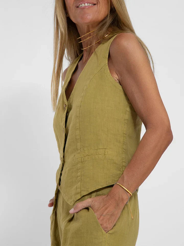 Women's Fitted Linen Vest Lightweight Tailored Button Front Versatile for Formal Casual Wear