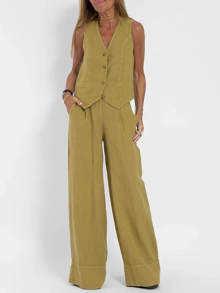 Women's Fitted Linen Vest Lightweight Tailored Button Front Versatile for Formal Casual Wear