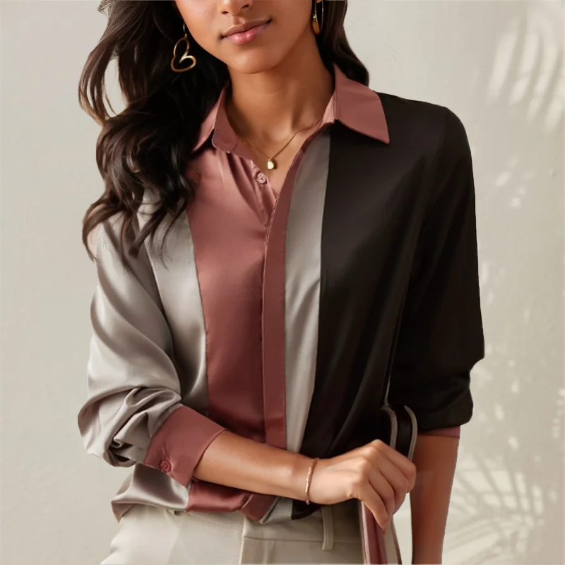 Giselle - Chic Patchwork Striped Blouse for Women Perfect for Fall
