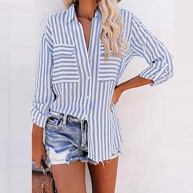 Chic Striped Long-Sleeve Blouse for Women | Anna - Elegant & Versatile Printed Shirt