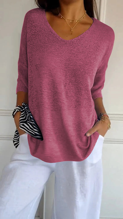 Trendy Loose V-Neck Top for Women with Elegant Casual Style
