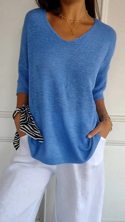 Trendy Loose V-Neck Top for Women with Elegant Casual Style