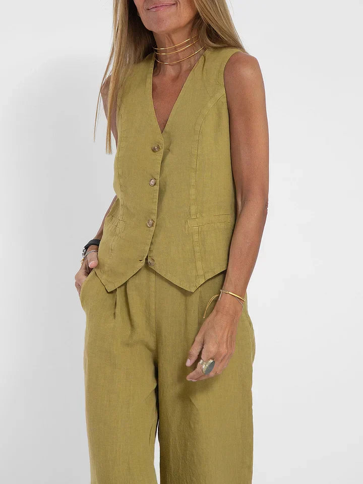 Women's Fitted Linen Vest Lightweight Tailored Button Front Versatile for Formal Casual Wear