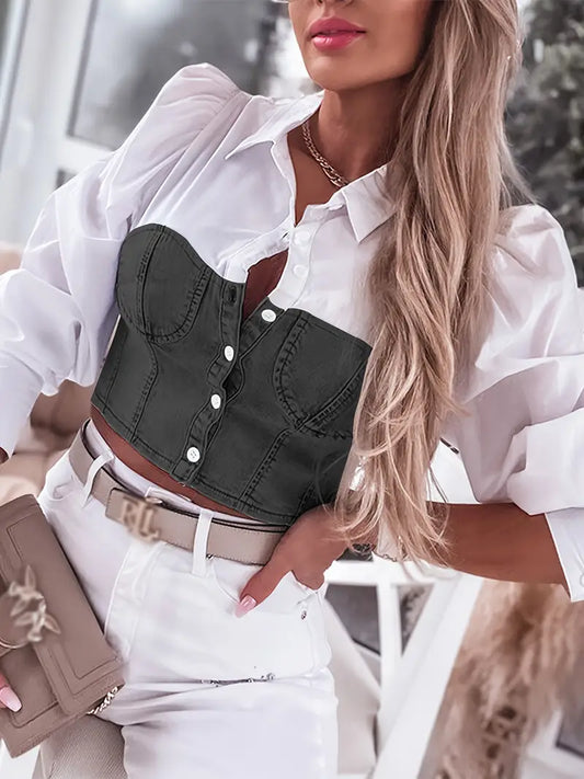 Lucille - Chic Denim-Inspired Women's Top for Stylish Casual Wear