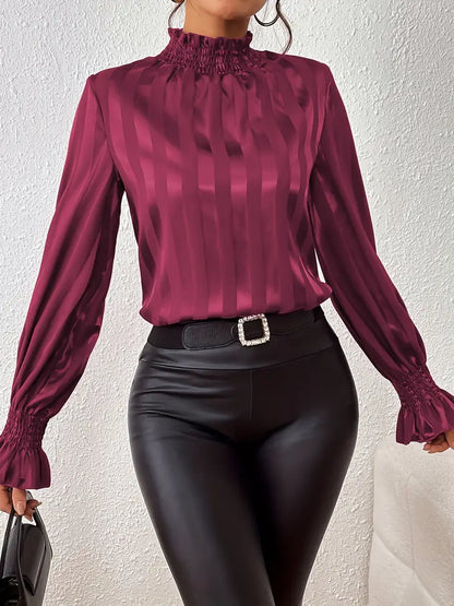 Giselle - Elegant Gathered Blouse with Round Neck for Women