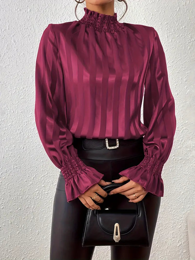 Giselle - Elegant Gathered Blouse with Round Neck for Women