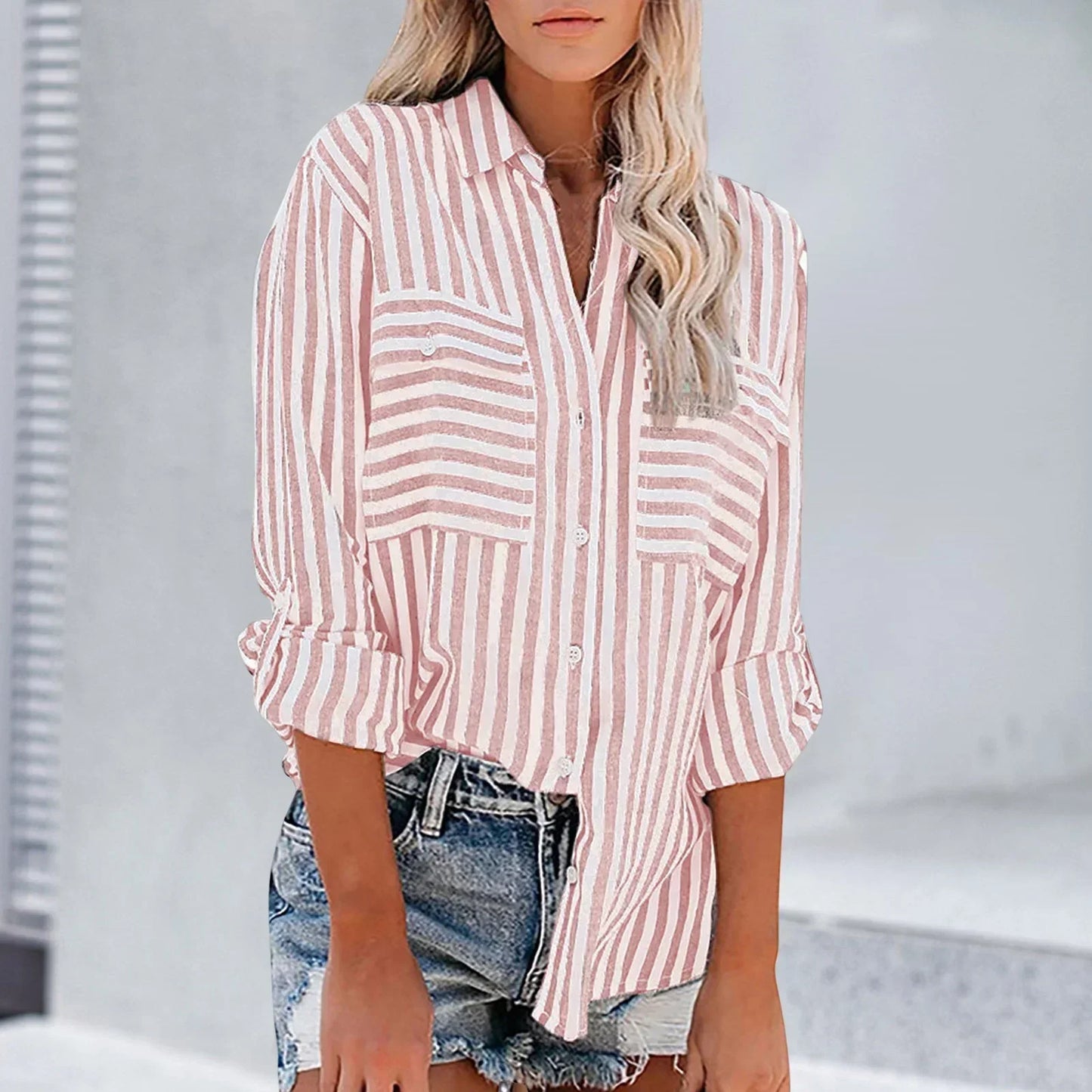 Chic Striped Long-Sleeve Blouse for Women | Anna - Elegant & Versatile Printed Shirt