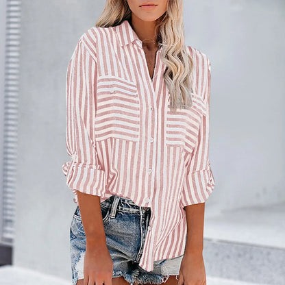 Chic Striped Long-Sleeve Blouse for Women | Anna - Elegant & Versatile Printed Shirt