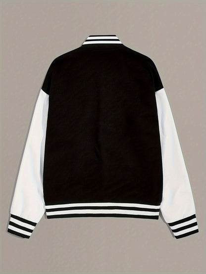 Women's Color Block Letter Print Bomber Jacket Wendy - Trendy Casual Outerwear for Spring and Autumn