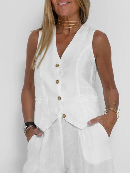 Women's Fitted Linen Vest Lightweight Tailored Button Front Versatile for Formal Casual Wear